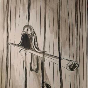 dibujo pajaro en tinta