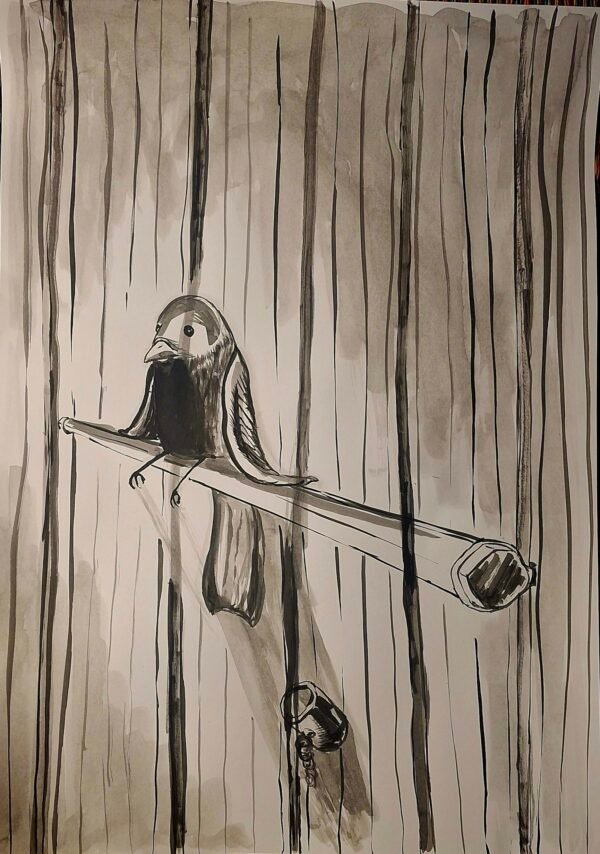 dibujo pajaro en tinta